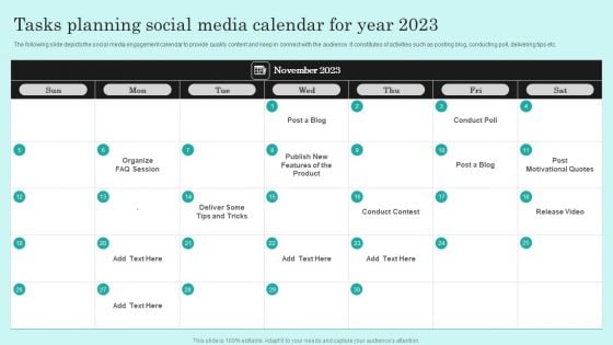 Tasks Planning Social Media Calendar For Year 2023 Information PDF