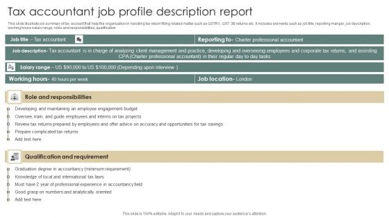 Tax Accountant Job Profile Description Report Slides PDF