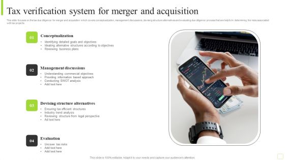 Tax Verification System For Merger And Acquisition Background PDF