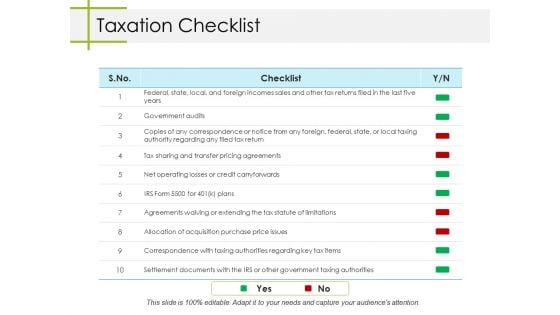 Taxation Checklist Ppt PowerPoint Presentation File Topics