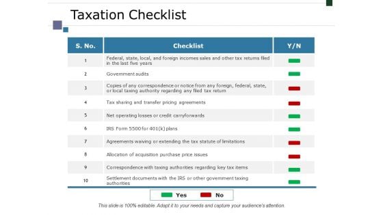 Taxation Checklist Ppt PowerPoint Presentation Layouts Gallery