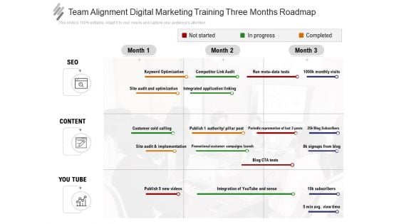 Team Alignment Digital Marketing Training Three Months Roadmap Elements