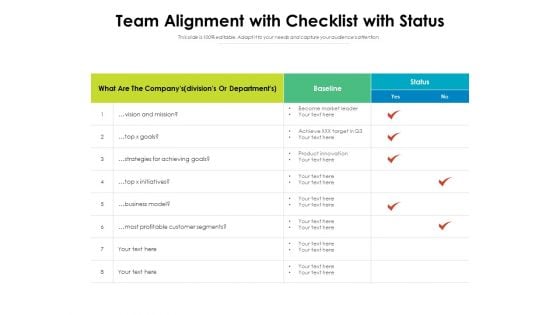 Team Alignment With Checklist With Status Ppt PowerPoint Presentation Gallery Objects PDF