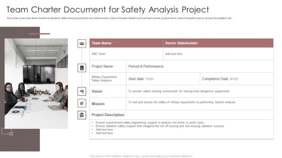 Team Charter Document For Safety Analysis Project Ppt Show Templates PDF Team Charter Document For Safety Analysis Project Ppt Show Templates PDF