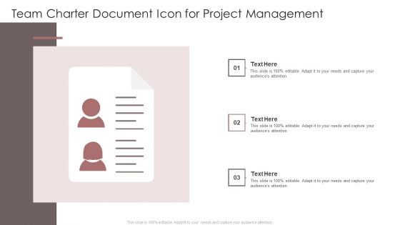 Team Charter Document Icon For Project Management Ppt Professional Format PDF