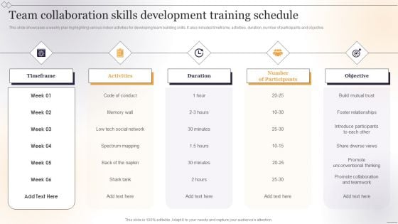 Team Collaboration Skills Development Training Schedule Pictures PDF