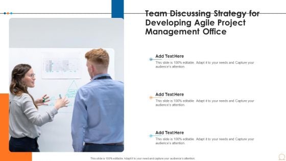 Team Discussing Strategy For Developing Agile Project Management Office Introduction PDF