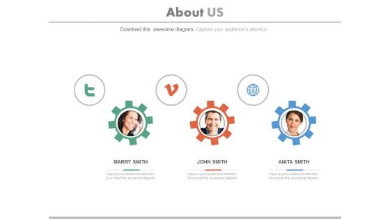 Team Gears Design With Social Media Icons Powerpoint Slides