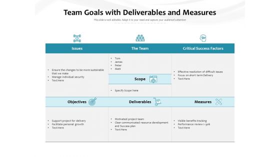 Team Goals With Deliverables And Measures Ppt PowerPoint Presentation Professional Show PDF