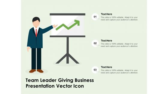 Team Leader Giving Business Presentation Vector Icon Ppt PowerPoint Presentation File Gridlines PDF