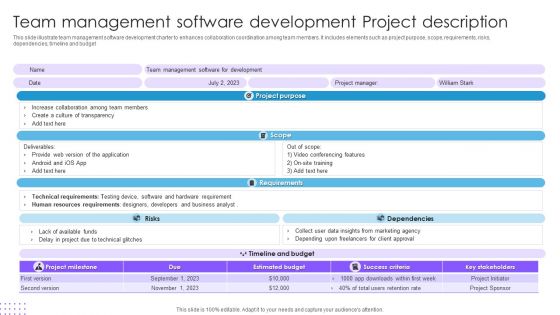 Team Management Software Development Project Description Ppt Infographic Template Topics PDF