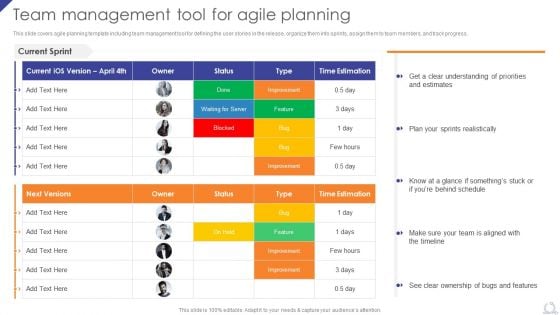 Team Management Tool For Agile Planning Agile Project Development Strategies Ideas PDF