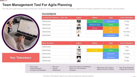 Team Management Tool For Agile Planning Ppt Icon Infographic Template PDF