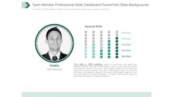 Team Member Professional Skills Dashboard Powerpoint Slide Backgrounds