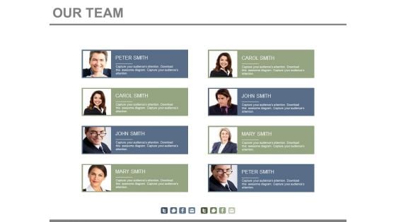 Team Members Chart With Profile Details Powerpoint Slides