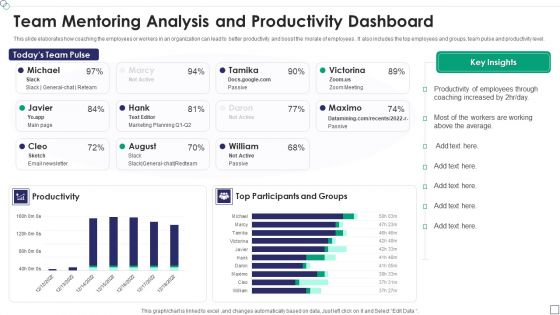 Team Mentoring Analysis And Productivity Dashboard Template PDF