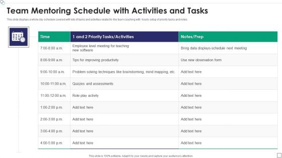 Team Mentoring Schedule With Activities And Tasks Background PDF