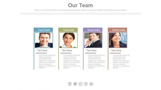 Team Of Four Employees With Pictures Powerpoint Slides