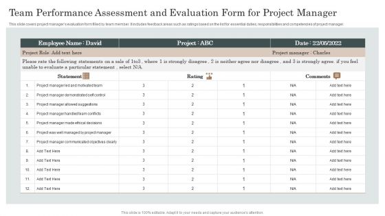 Team Performance Assessment And Evaluation Form For Project Manager Rules PDF