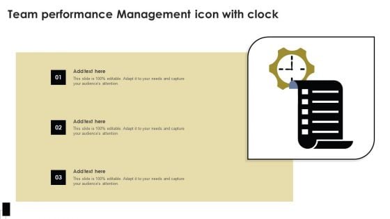 Team Performance Management Icon With Clock Ideas PDF