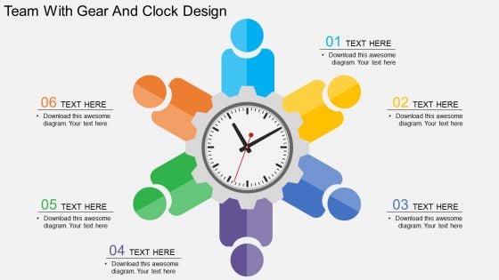 Team With Gear And Clock Design PowerPoint Template