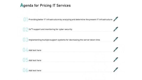 Tech Support Services Cost And Pricing Agenda For Pricing IT Services Ppt PowerPoint Presentation Summary Diagrams