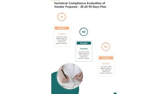 Technical Compliance Evaluation Of Vendor Proposal 30 60 90 Days Plan One Pager Sample Example Document Technical Compliance Evaluation Of Vendor Proposal 30 60 90 Days Plan One Pager Sample Example Document