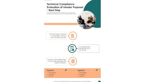 Technical Compliance Evaluation Of Vendor Proposal Next Step One Pager Sample Example Document