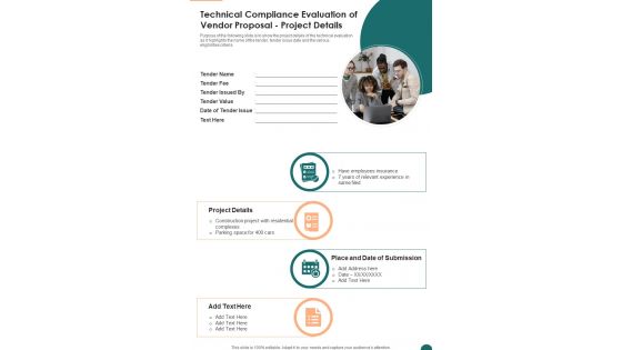 Technical Compliance Evaluation Of Vendor Proposal Project Details One Pager Sample Example Document