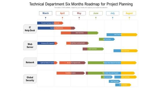 Technical Department Six Months Roadmap For Project Planning Summary