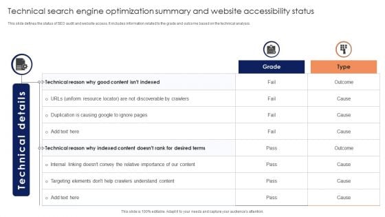 Technical Search Engine Optimization Summary And Website Accessibility Status Themes PDF