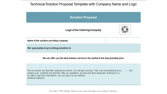 Technical Solution Proposal Template With Company Name And Logo Ppt Powerpoint Presentation Summary Show