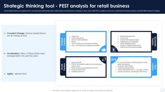 Technical Thinking Strategic Thinking Tool Pest Analysis For Retail Business Background PDF