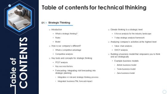 Technical Thinking Table Of Contents For Technical Thinking Ppt Pictures Display PDF