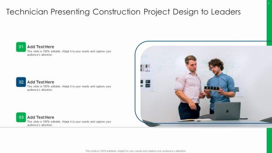 Technician Presenting Construction Project Design To Leaders Icons PDF