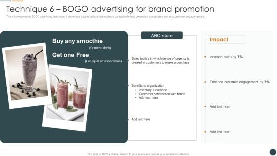 Technique 6 BOGO Advertising For Brand Promotion Brand Promotion Techniques To Enhance Formats PDF