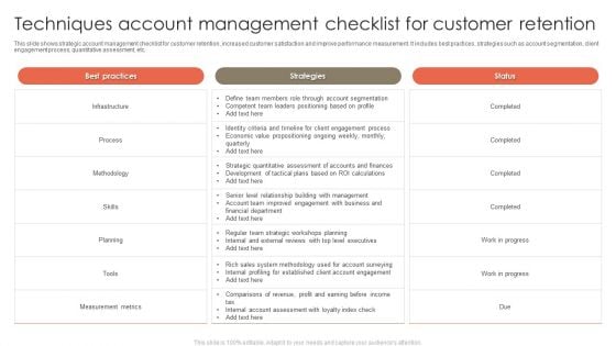 Techniques Account Management Checklist For Customer Retention Microsoft PDF