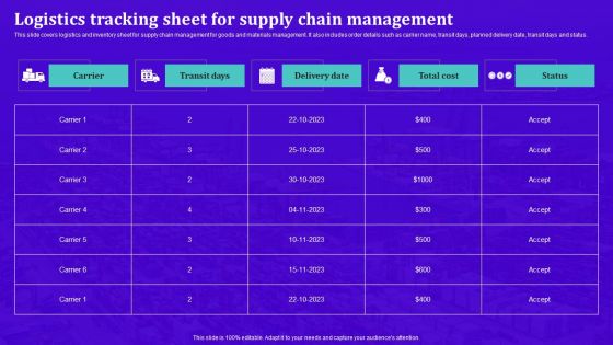 Techniques For Effective Supply Chain Management Logistics Tracking Sheet For Supply Chain Management Download PDF