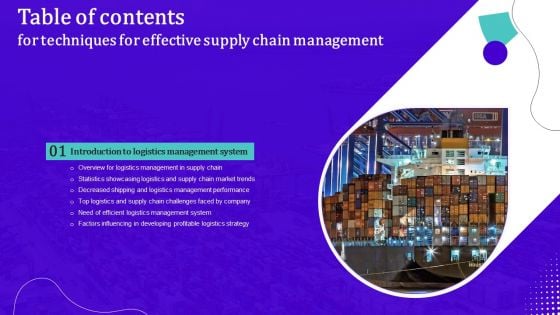 Techniques For Effective Supply Chain Management Table Of Contents Themes PDF