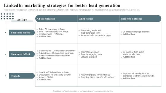 Techniques For Enhancing Buyer Acquisition Linkedin Marketing Strategies For Better Lead Generation Mockup PDF