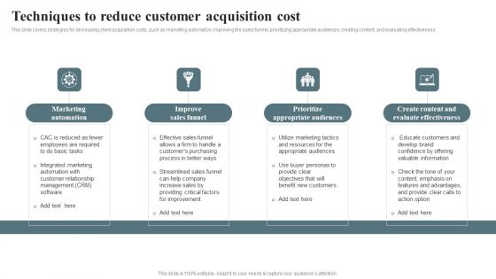 Techniques For Enhancing Buyer Acquisition Techniques To Reduce Customer Acquisition Cost Brochure PDF