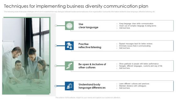 Techniques For Implementing Business Diversity Communication Plan Topics PDF Techniques For Implementing Business Diversity Communication Plan Topics PDF