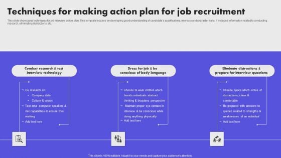 Techniques For Making Action Plan For Job Recruitment Template PDF