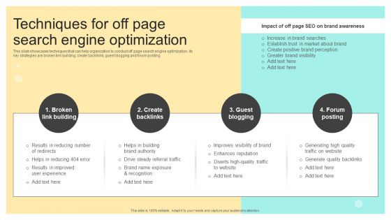 Techniques For Off Page Search Engine Optimization Online And Offline Brand Promotion Formats PDF