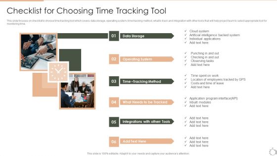 Techniques For Timely Project Checklist For Choosing Time Tracking Tool Summary PDF