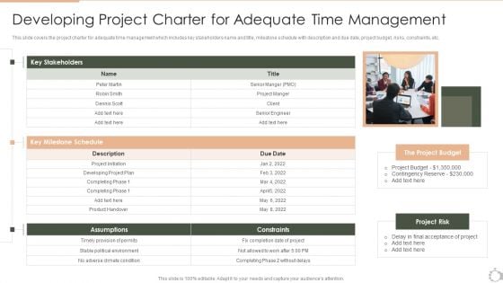 Techniques For Timely Project Developing Project Charter For Adequate Time Management Designs PDF