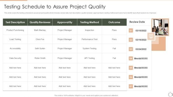 Techniques For Timely Project Testing Schedule To Assure Project Quality Slides PDF