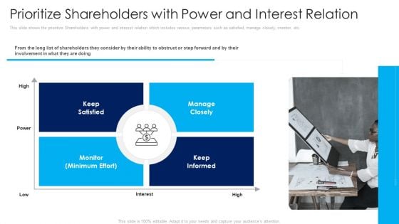 Techniques Increase Stakeholder Value Prioritize Shareholders With Power And Interest Relation Elements PDF