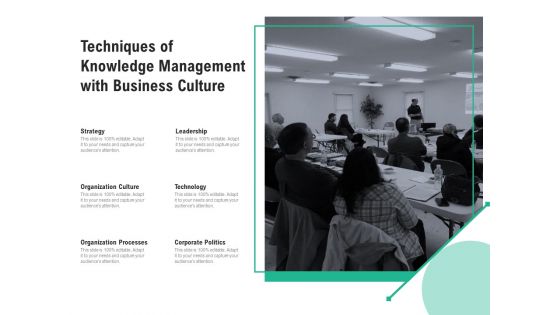 Techniques Of Knowledge Management With Business Culture Ppt PowerPoint Presentation Infographics Infographics PDF