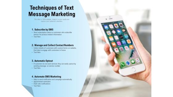 Techniques Of Text Message Marketing Ppt PowerPoint Presentation Inspiration Graphic Tips PDF Techniques Of Text Message Marketing Ppt PowerPoint Presentation Inspiration Graphic Tips PDF
